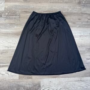 Vintage Vanity Fair Black Nylon Half Slip Midi Skirt USA Made Goth 90s Large